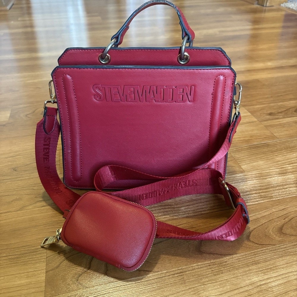 STEVE MADDEN BEVELYN SATCHEL CROSSBODY BAG W AIR POD CASE RED